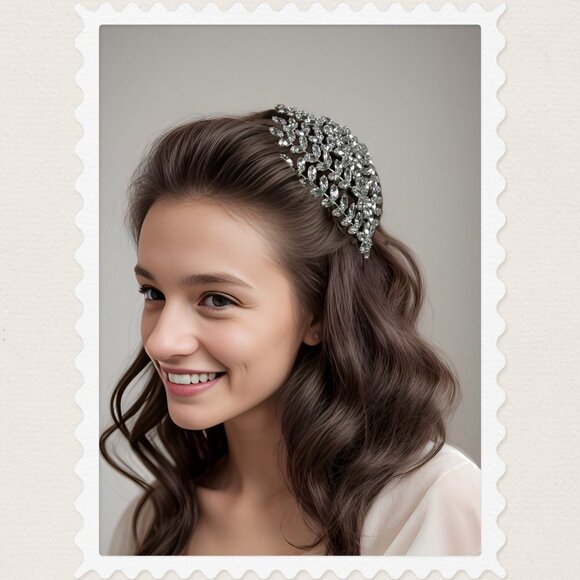 Crystal Bridal Tiara, Floral Wedding Tiara, Bridal Crown Silver Wedding Headband main image 6